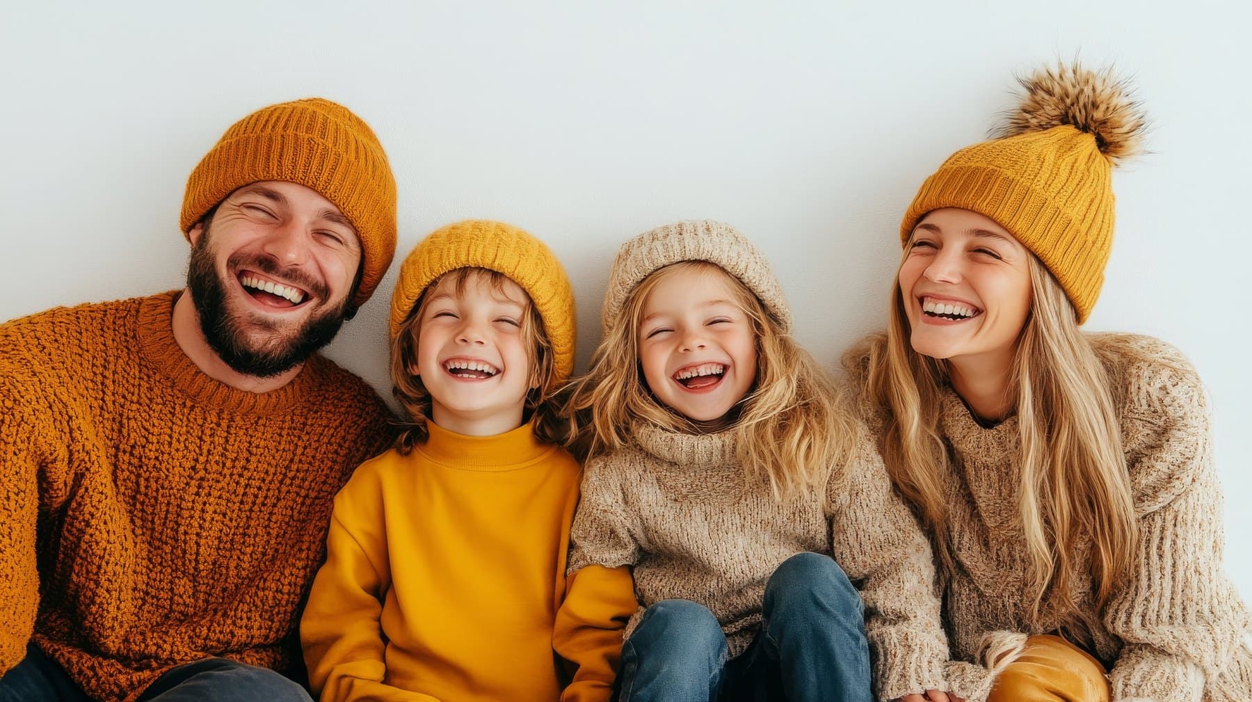 Family in yellow sweaters